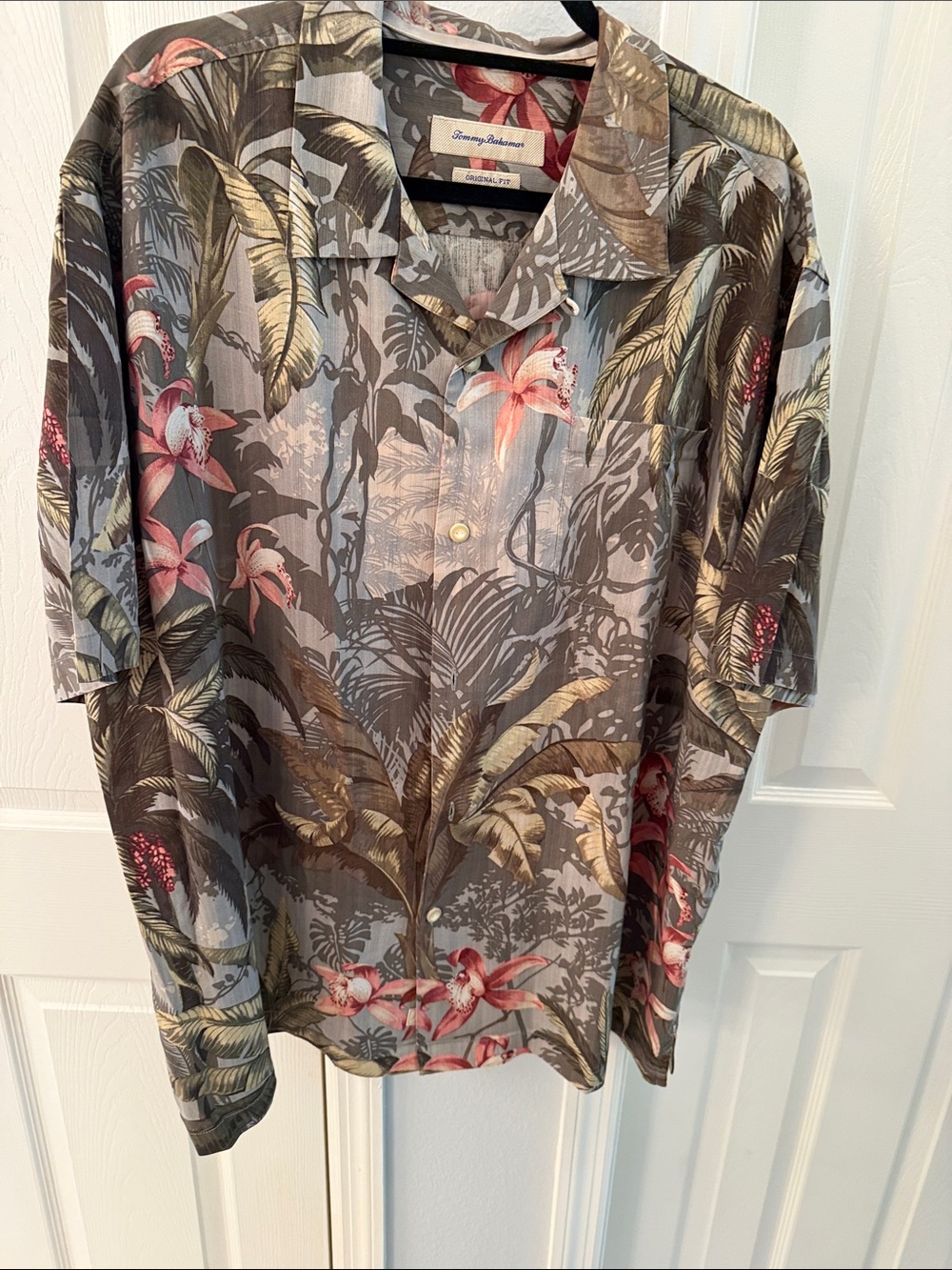 Tommy Bahama Gray Tropical Orchid Print Camp Shirt